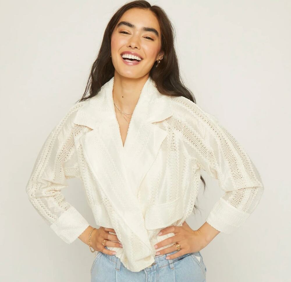 FrenchMauve Womens S White Tessa Lace Sheer Layer Jacket NEW Boho